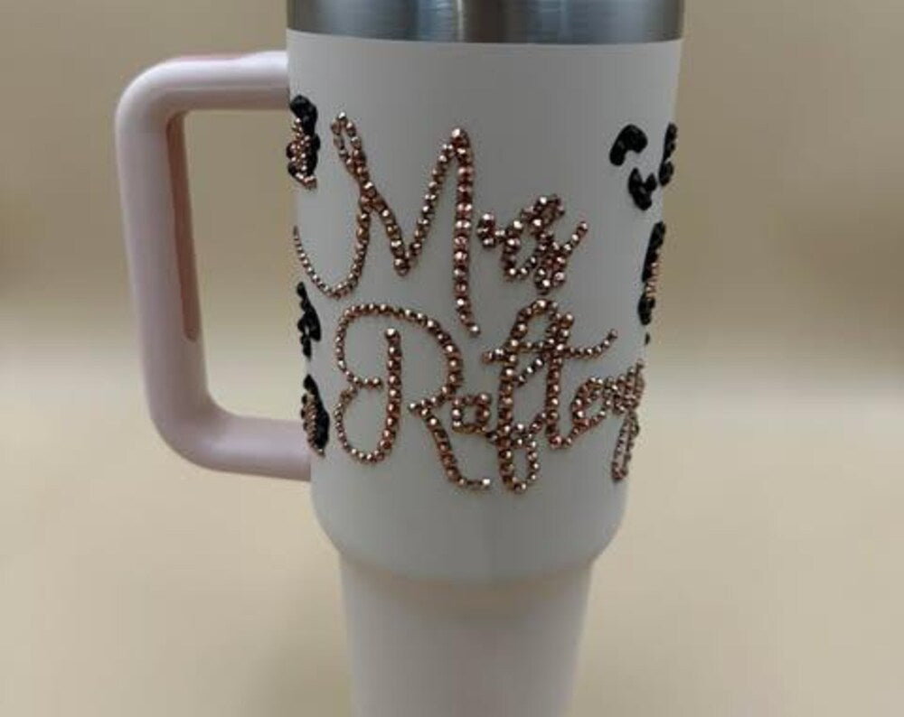 40 oz tumbler - insulated - rhinestoned - personalised - leopard print - custom