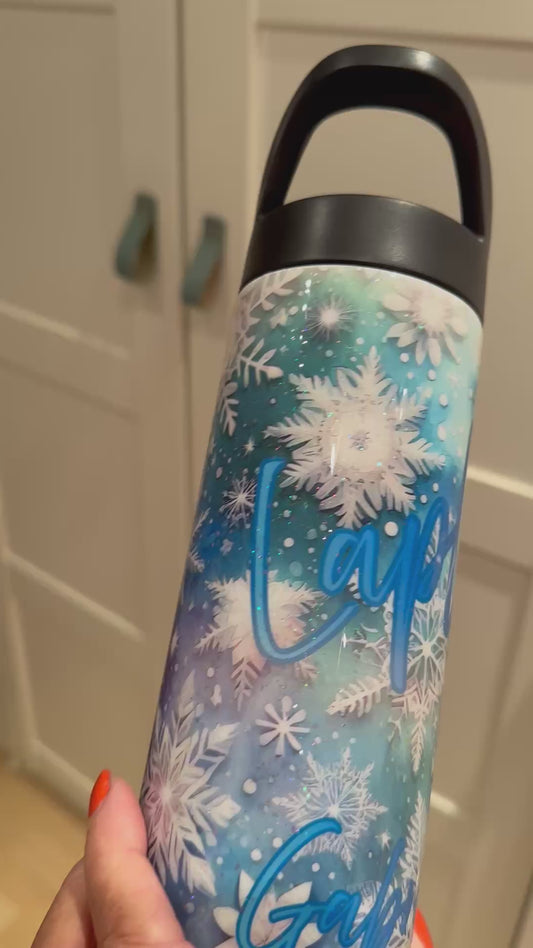 Personalised Christmas Holiday Winter scene stainless steel skinny 20oz tumbler cup customised features